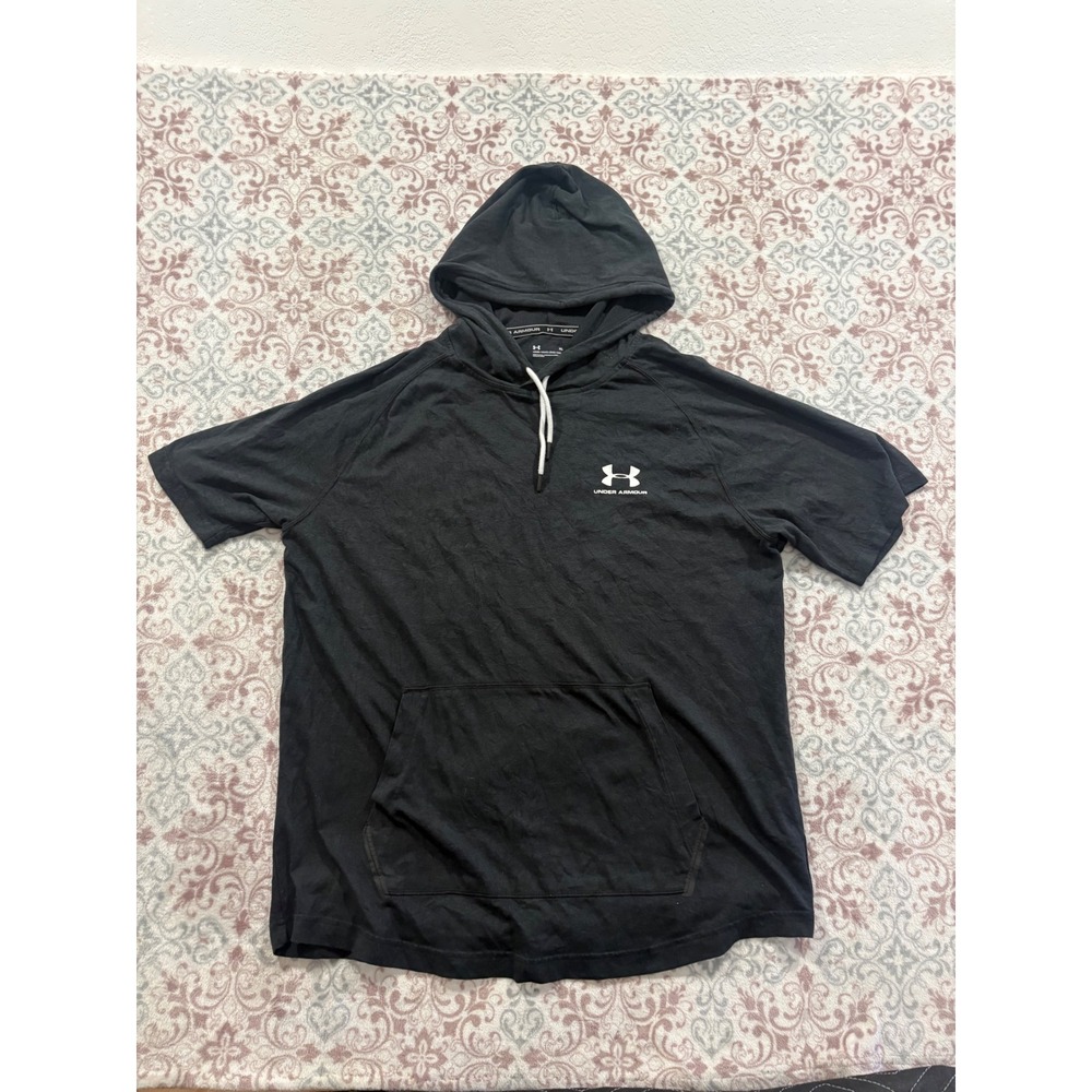 Under Armour Mens HeatGear Short Sleeve Hoodie Black XL Loose Fit